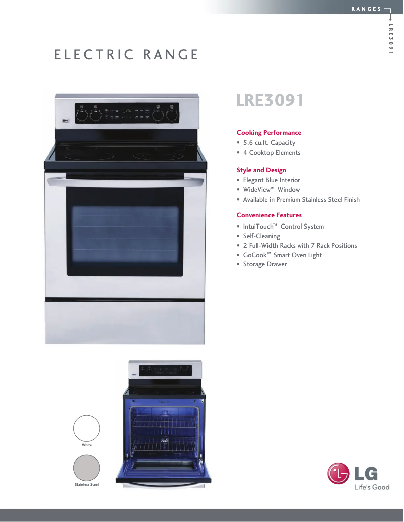 Page 1 de la notice Fiche technique LG LRE3091ST