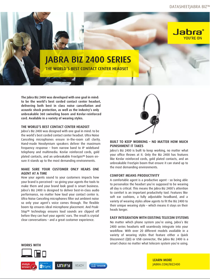 Page 1 de la notice Brochure Jabra Biz 2400 II
