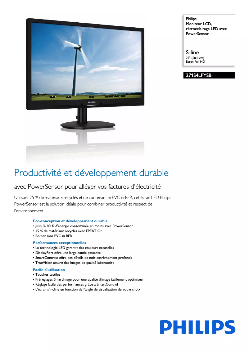 Page 1 of the manual Technical Sheet Philips Brilliance 271S4LPYSB