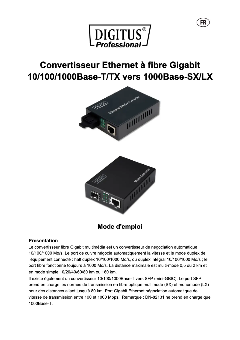 Page 1 de la notice Manuel utilisateur Digitus DN-82123