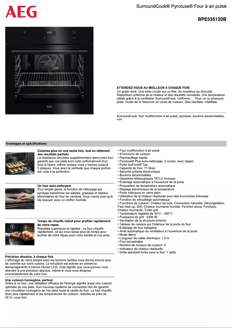 Page 1 de la notice Fiche technique AEG BPE535120B