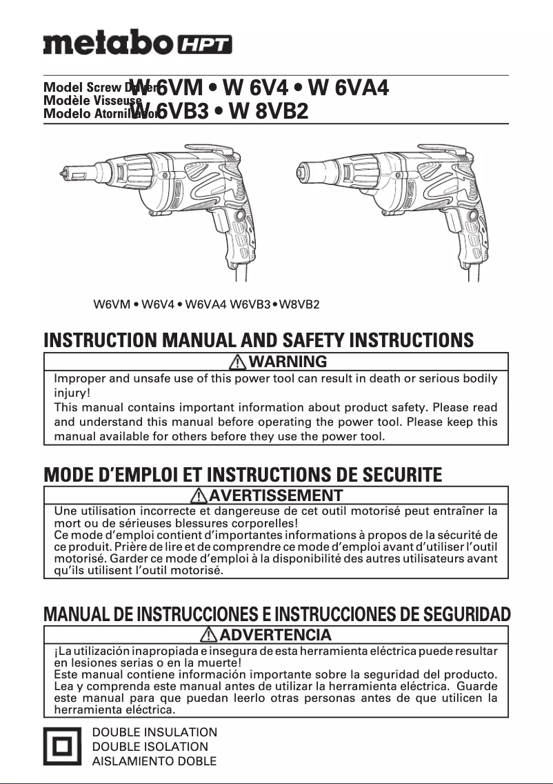 Page 1 de la notice Manuel utilisateur Metabo W6VM