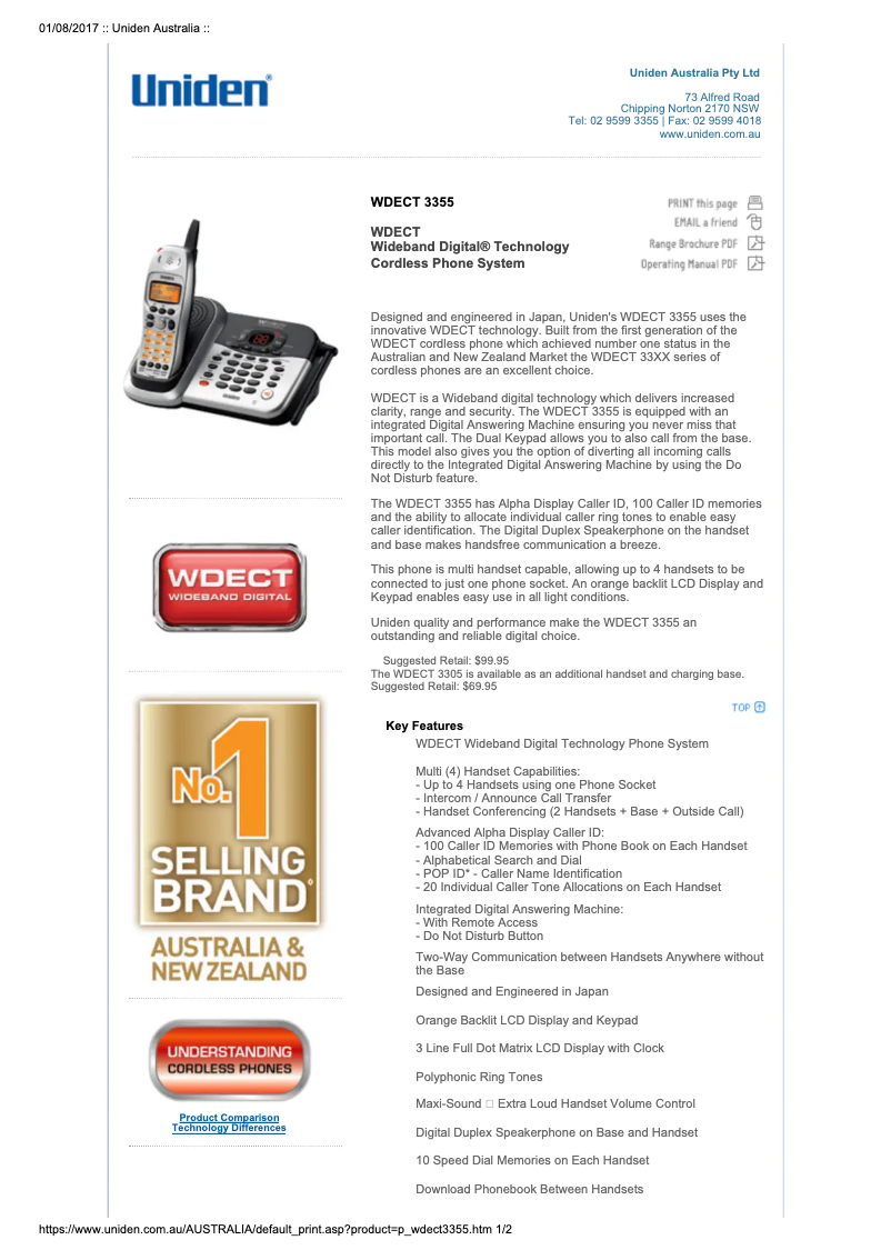 First page image of the manual for WDECT 3355