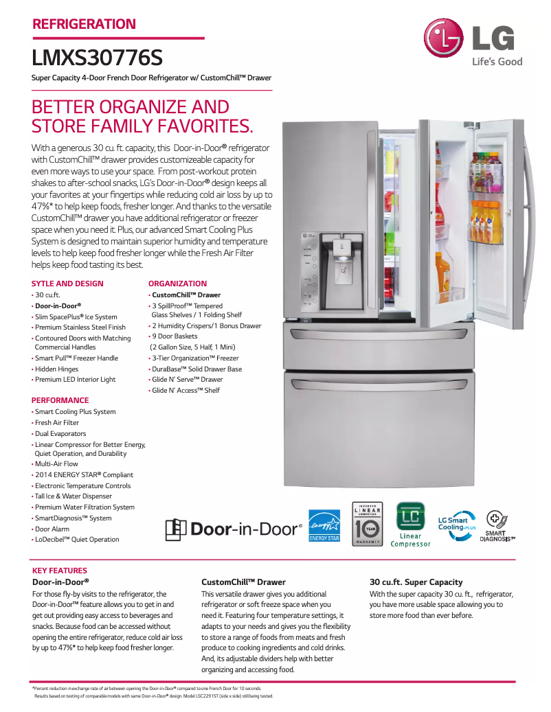 Page 1 de la notice Fiche technique LG LMXS30776S