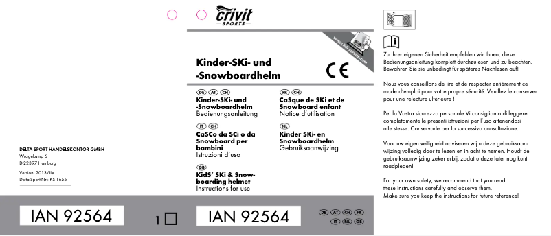 Page 1 de la notice Manuel utilisateur Crivit IAN 92564