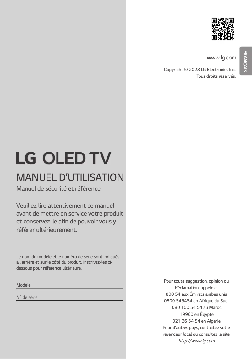 Page 1 de la notice Manuel utilisateur LG OLED65CS3VA