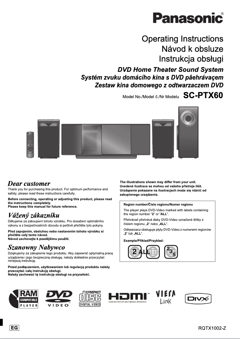 Page 1 de la notice Manuel utilisateur Panasonic SC-PTX60