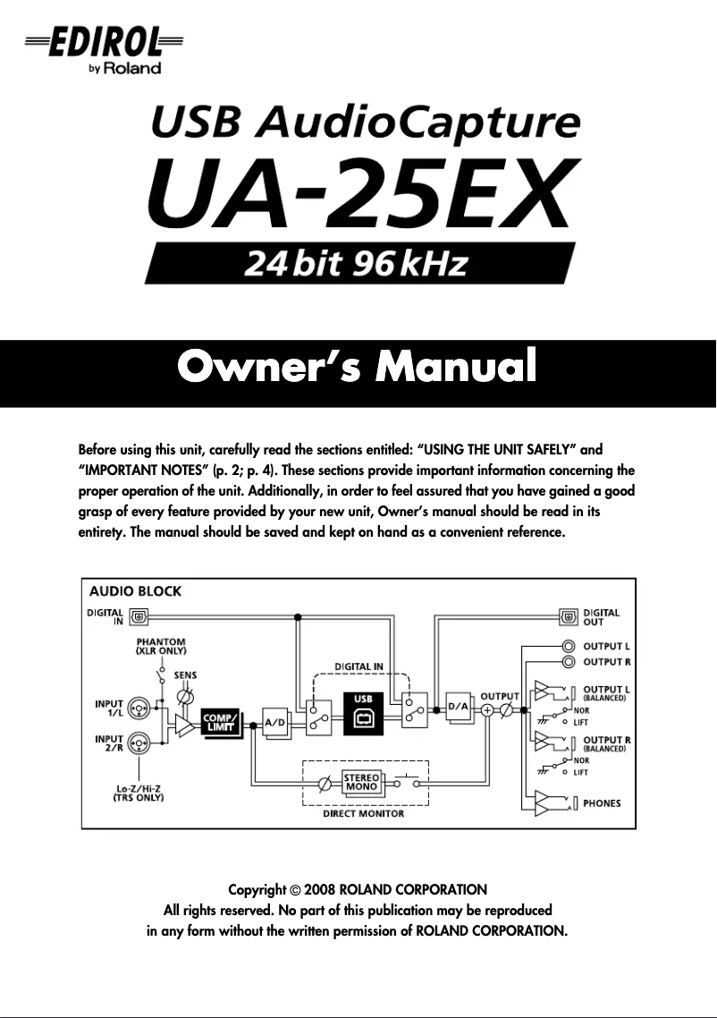 Page 1 of the manual User Manual Roland UA-25EX
