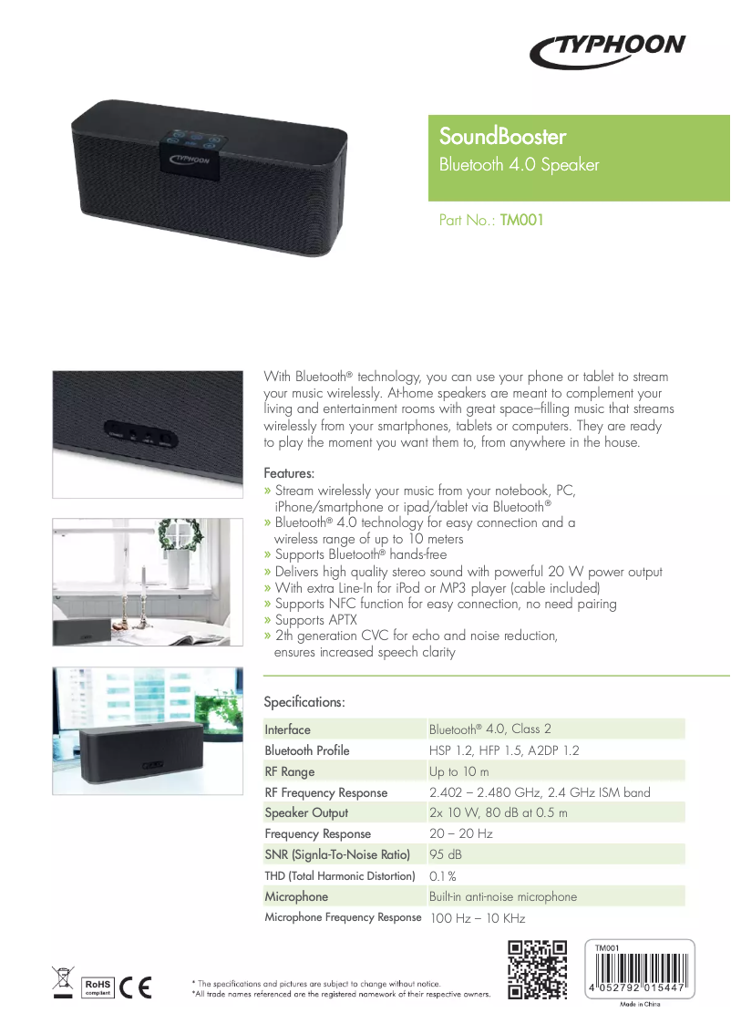 Page 1 de la notice Manuel utilisateur Typhoon SoundBooster