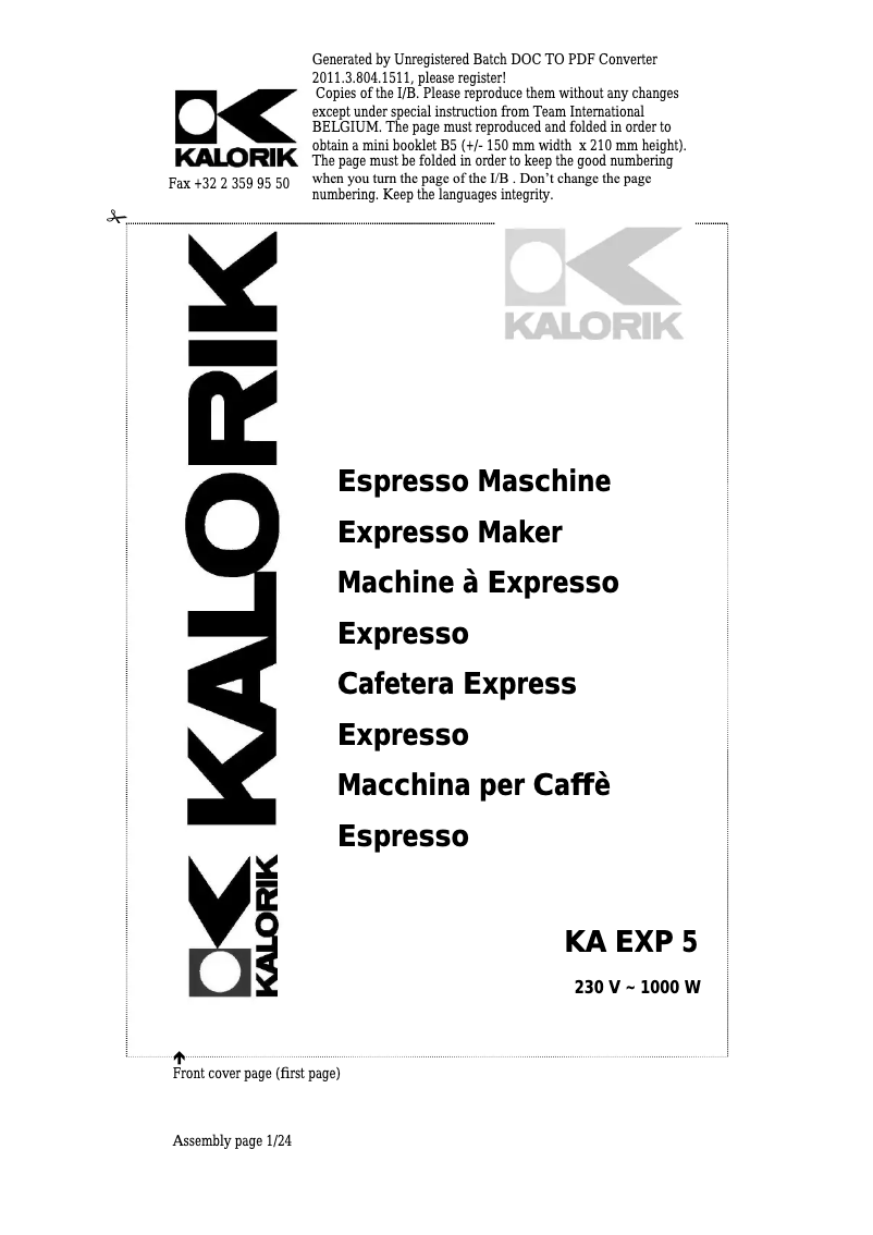 Page 1 de la notice Manuel utilisateur Kalorik KA EXP 5
