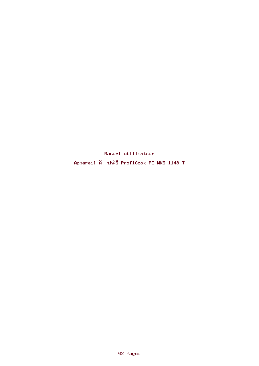 Page 1 de la notice Manuel utilisateur ProfiCook PC-WKS 1148 T
