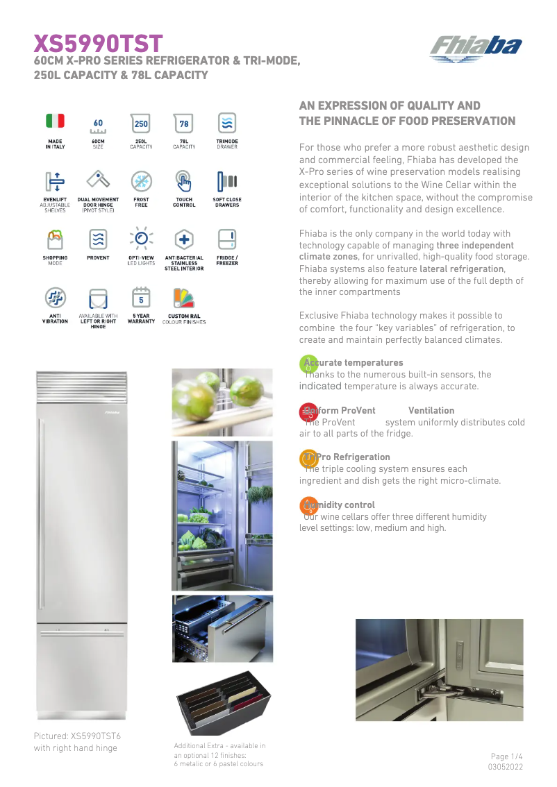 Page 1 de la notice Fiche technique Fhiaba XS5990TST3A