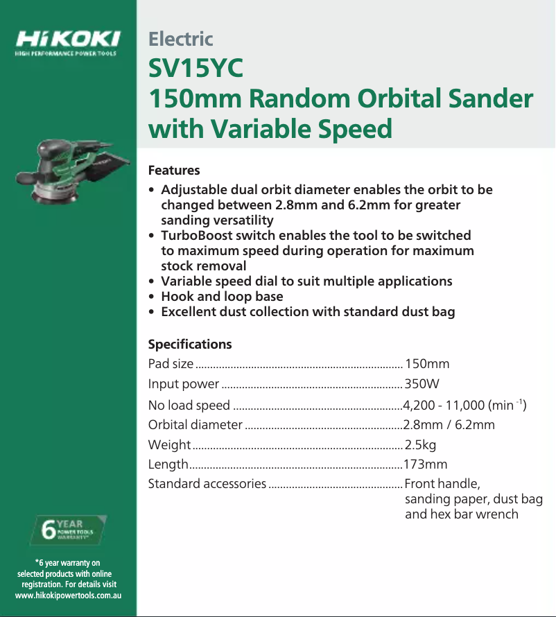 Page 1 de la notice Fiche technique HiKOKI SV 15YC