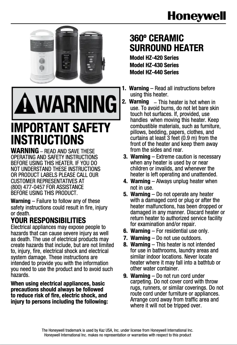 Page 1 de la notice Manuel utilisateur Honeywell HZ-430