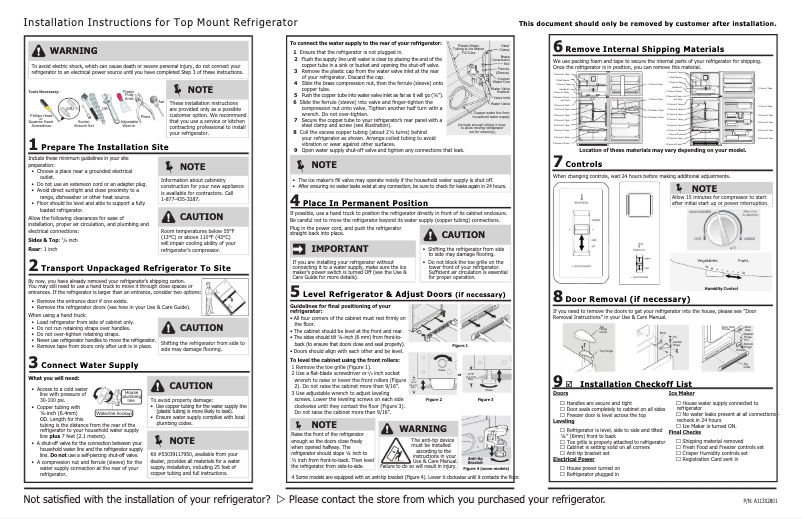 Page 1 de la notice Guide d'installation Frigidaire LGTR2042TF