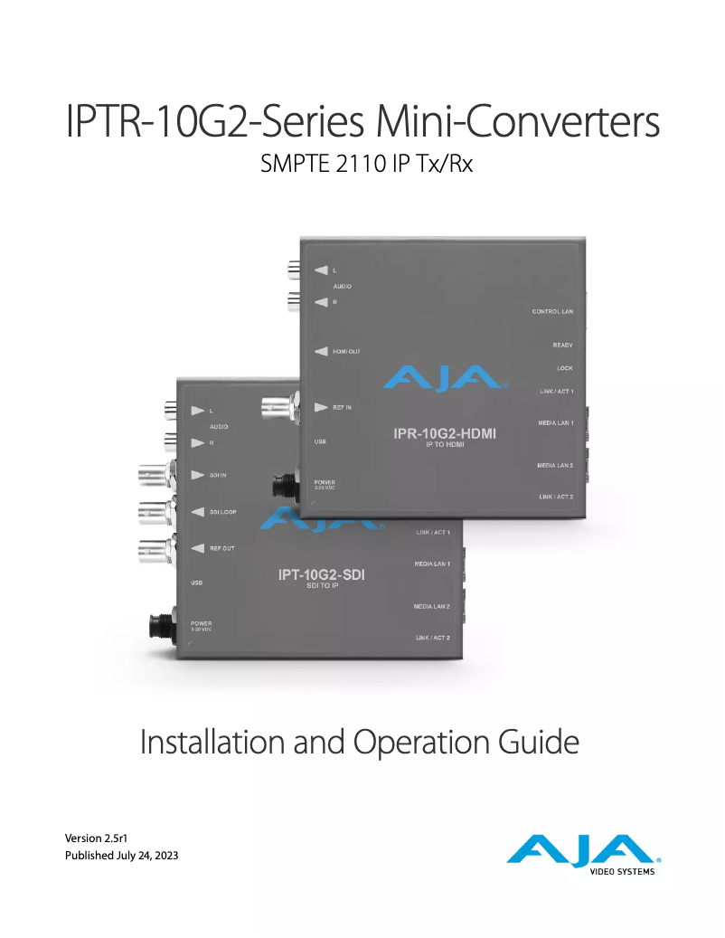 Page 1 de la notice Manuel utilisateur AJA IPT-10G2