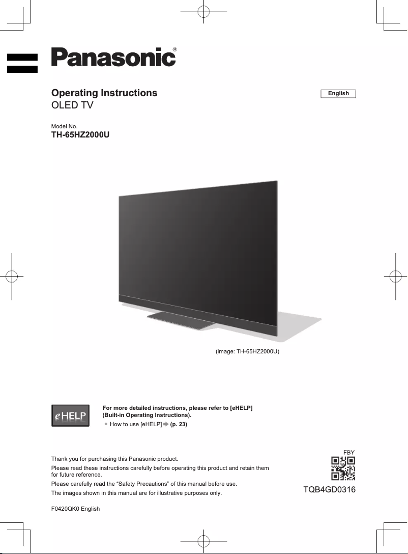 Page 1 de la notice Manuel utilisateur Panasonic TH-65HZ2000U