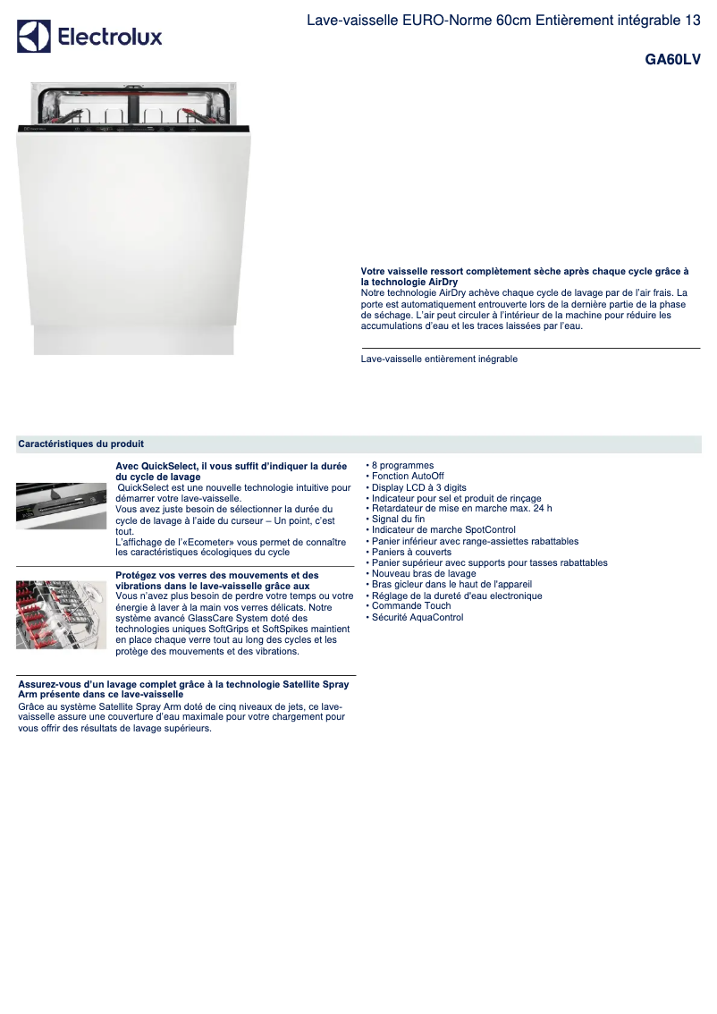 Página 1 del manual Ficha técnica Electrolux GA60LV