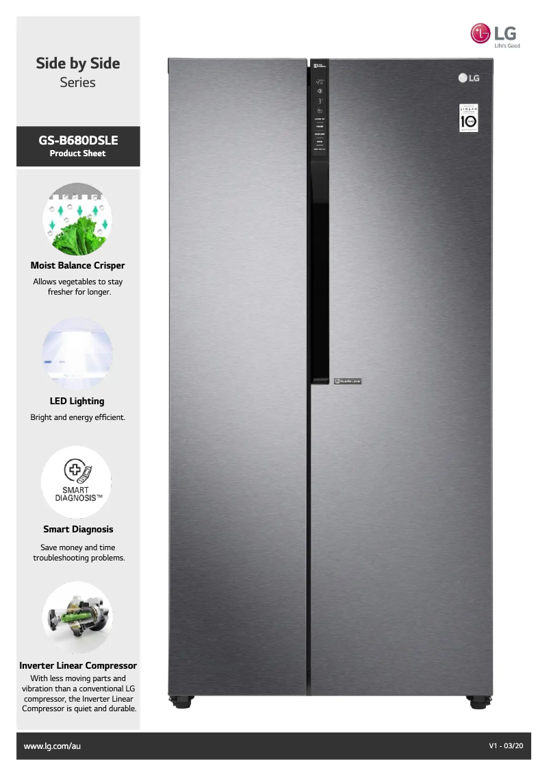 Page 1 de la notice Fiche technique LG GS-B680DSLE