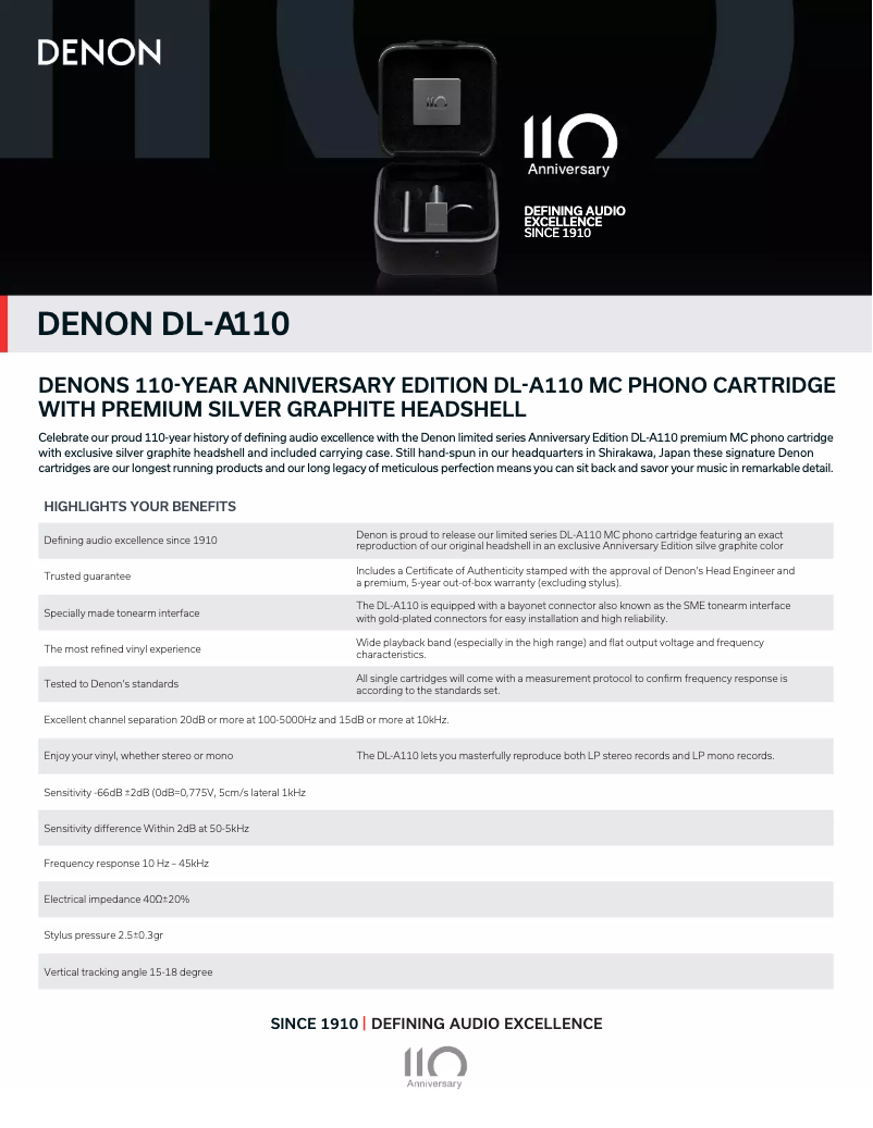 Página 1 del manual Ficha técnica Denon DL-A110