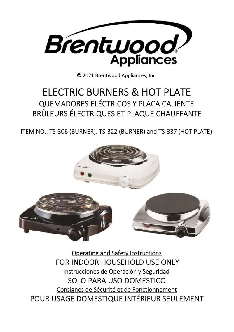Page 1 de la notice Manuel utilisateur Brentwood TS-322