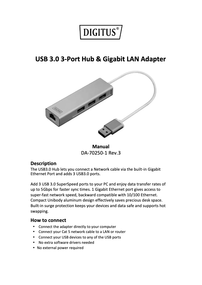 Page 1 de la notice Manuel utilisateur Digitus DA-70250-1