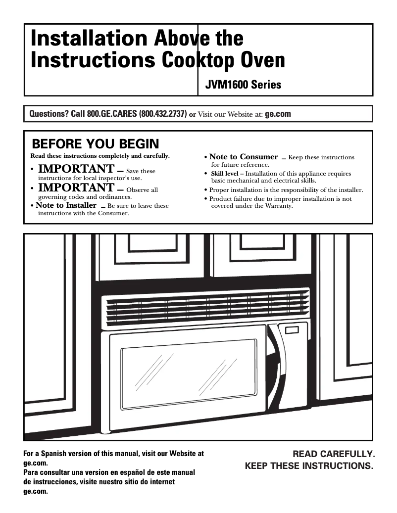 Página 1 del manual Guía de instalación GE JVM1631WJ