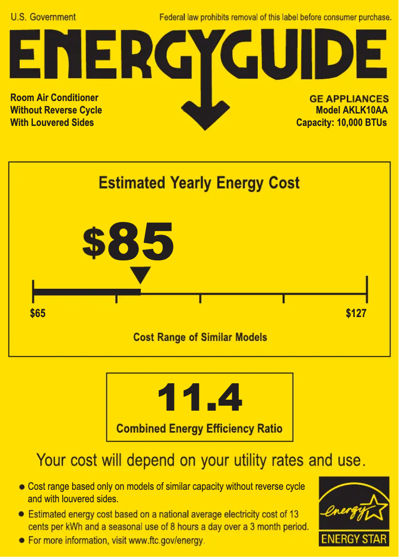 Página 1 del manual Etiqueta energética GE AKLK10AA