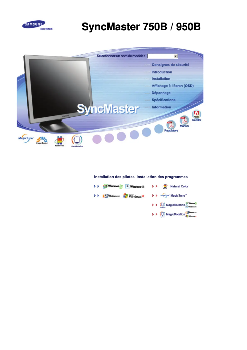 Page 1 de la notice Manuel utilisateur Samsung SyncMaster 750B