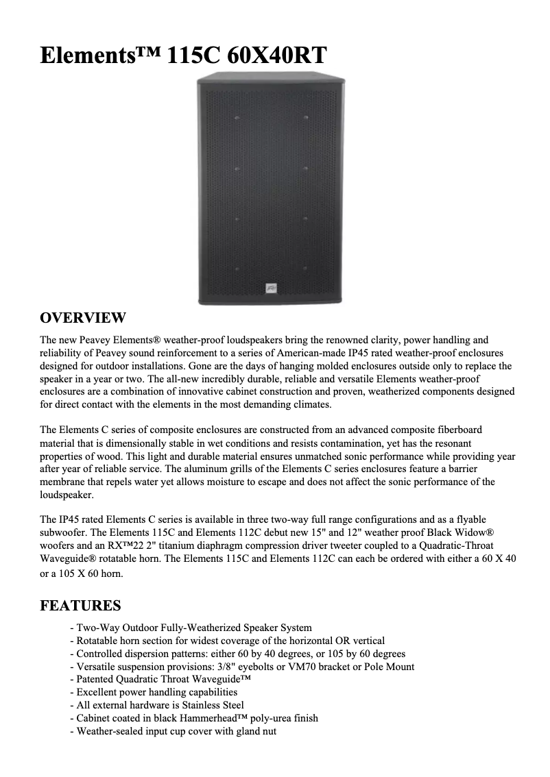 Page 1 de la notice Manuel utilisateur Peavey Elements 115C