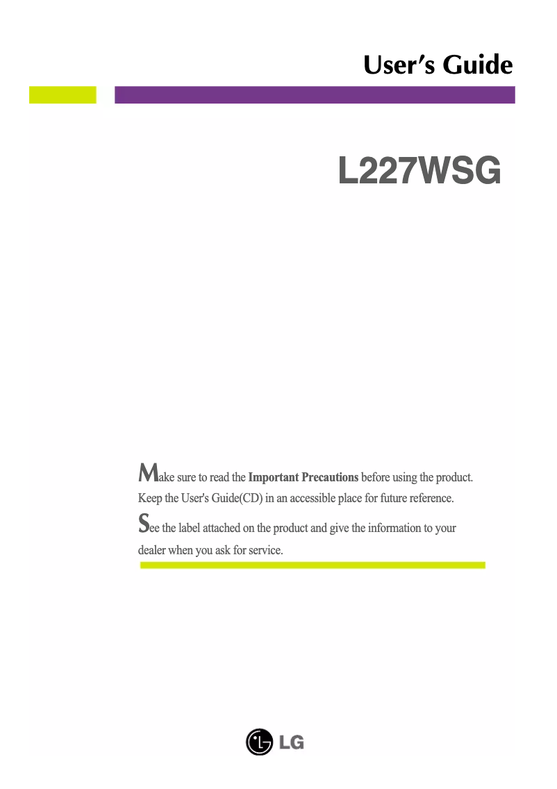 Page 1 de la notice Manuel utilisateur LG L227WSG