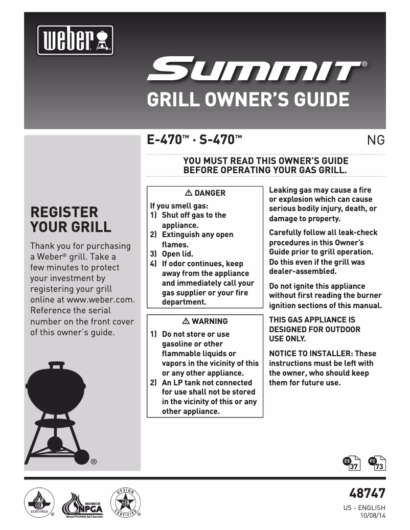 Page 1 de la notice Manuel d'utilisation et d'entretien Weber Summit S-470