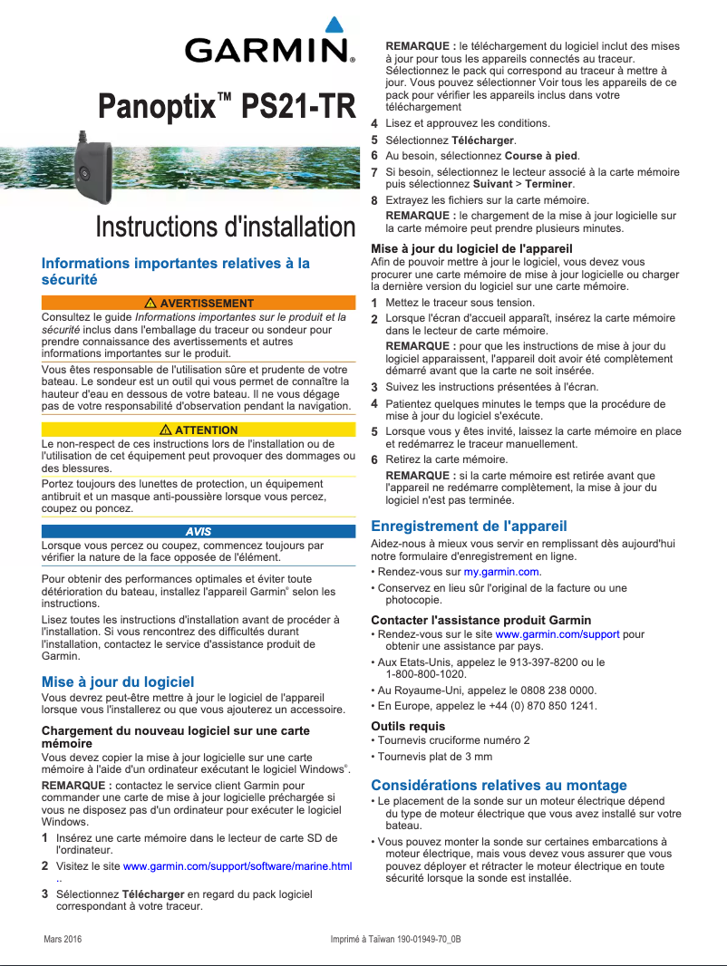 Page 1 de la notice Manuel utilisateur Garmin Panoptix PS21-TR