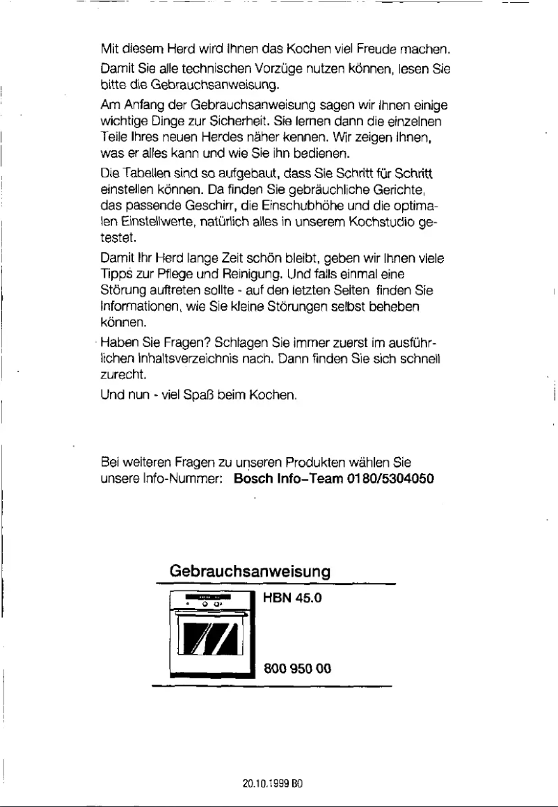 Page 1 of the manual User Manual Bosch HBN45S0