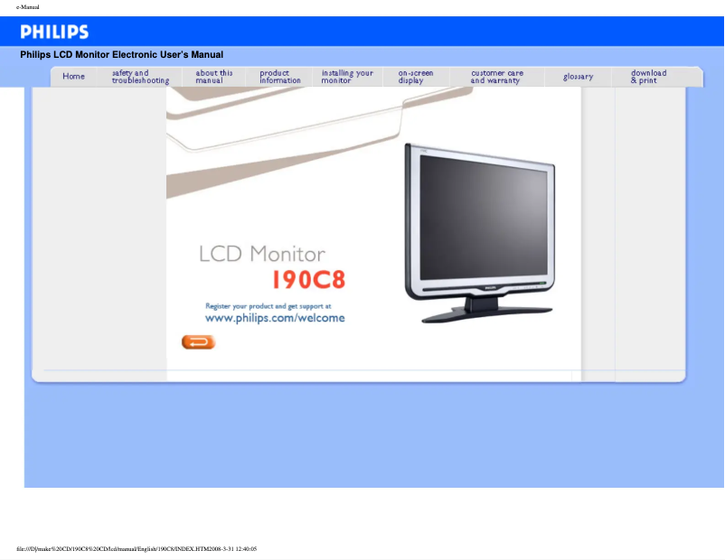 Page n°1 - Manuel utilisateur Philips 190C8FS