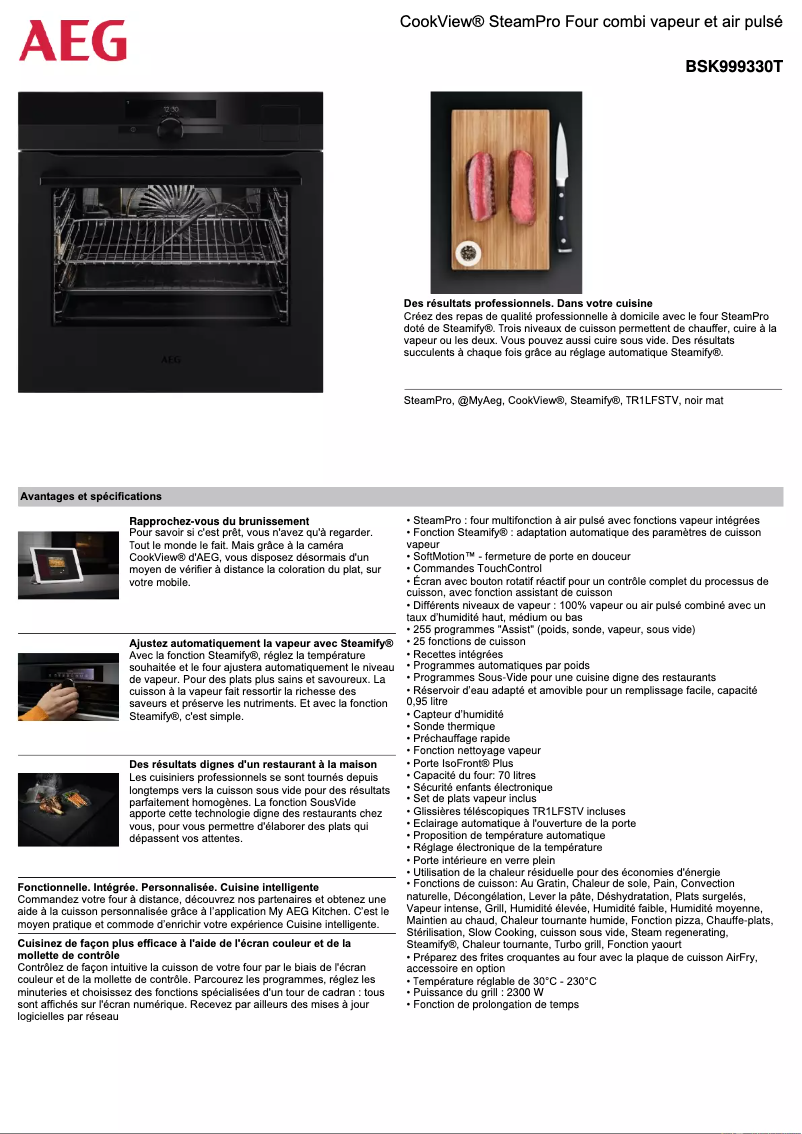 Page 1 de la notice Fiche technique AEG BSK999330T