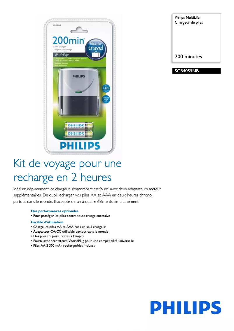 Página 1 del manual Ficha técnica Philips Multilife SCB4055NB