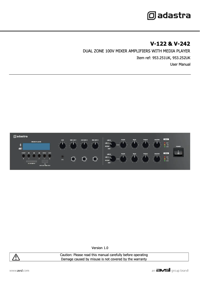 Page 1 de la notice Manuel utilisateur Adastra V-122