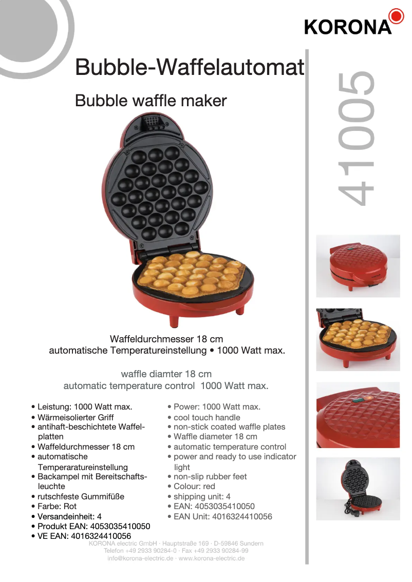 Page 1 de la notice Fiche technique Korona 41005