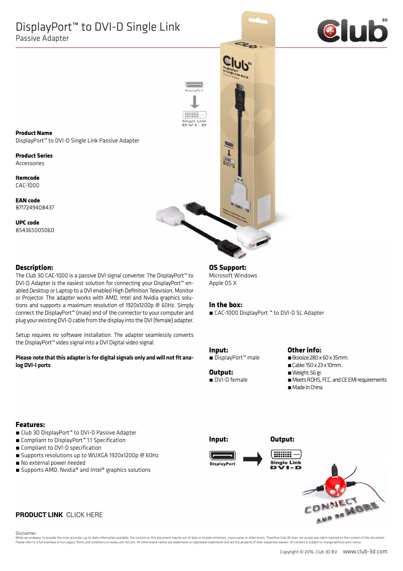 Page 1 of the manual User Manual CLUB3D CAC-1000