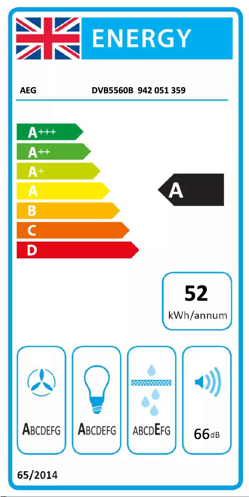Page 1 de la notice Label énergétique AEG DVB5560B