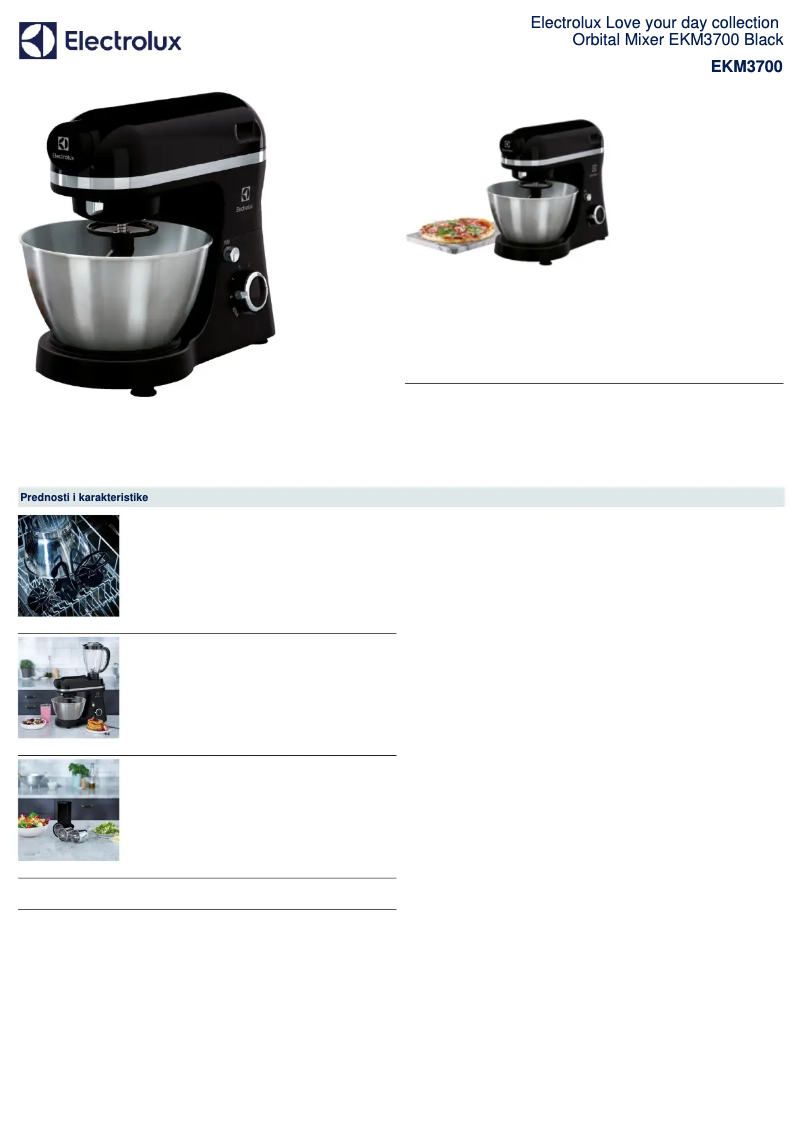 Page 1 de la notice Fiche technique Electrolux EKM3700