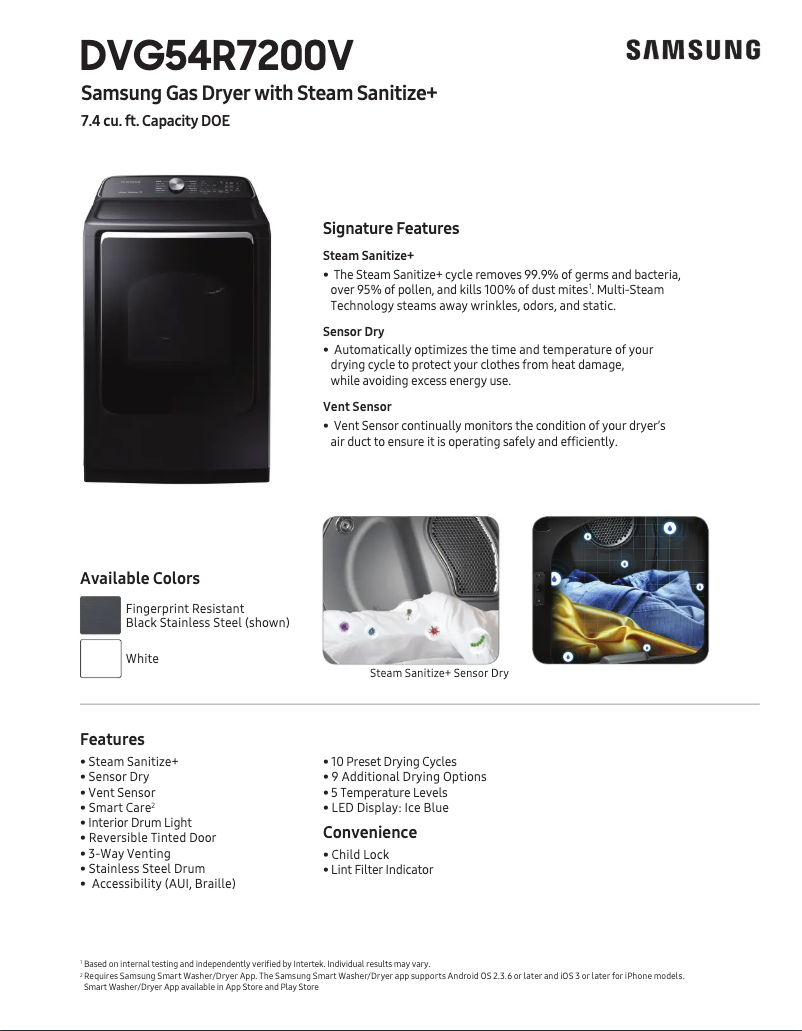 Página 1 del manual Ficha técnica Samsung DVG54R7600V