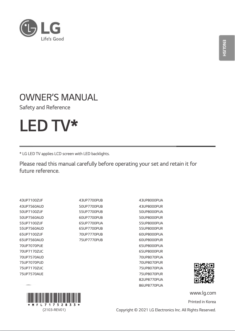 Page 1 of the manual User Manual LG 75UP8070PUA