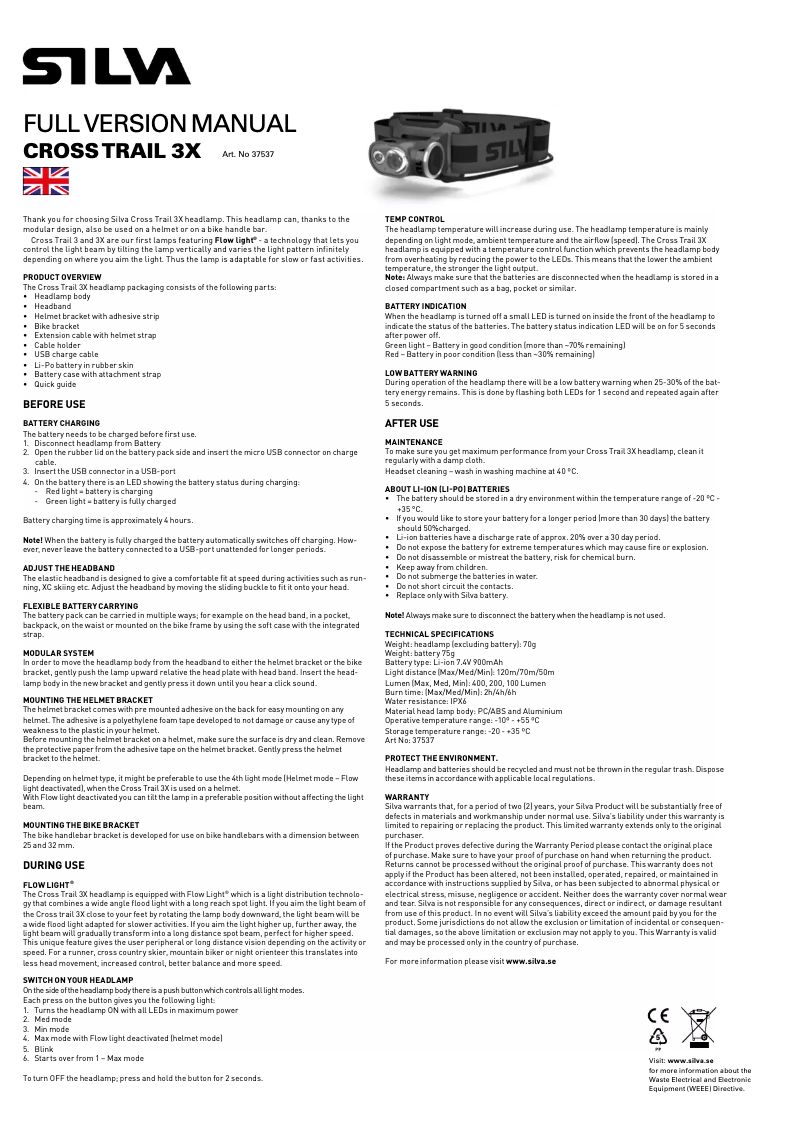 Page 1 de la notice Manuel utilisateur Silva Schneider Cross Trail 3X