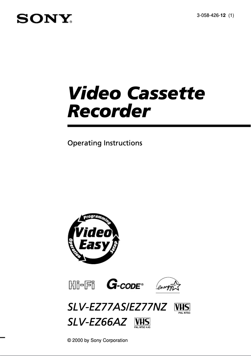 Page 1 de la notice Manuel utilisateur Sony SLV-EZ77NZ