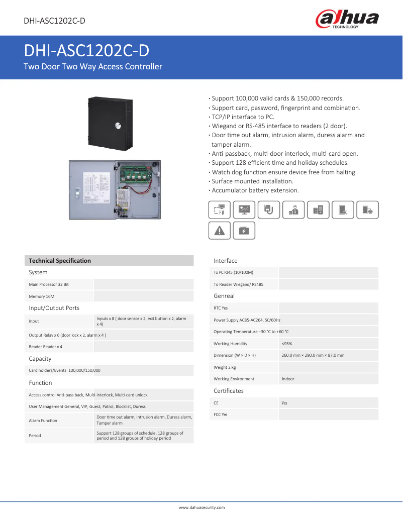 Page 1 de la notice Fiche technique Dahua Technology ASC1202C-D