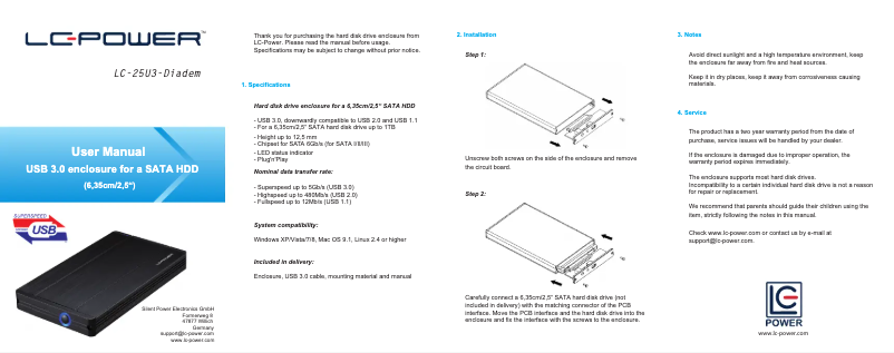 Page 1 de la notice Manuel utilisateur LC-Power LC-25U3-Diadem