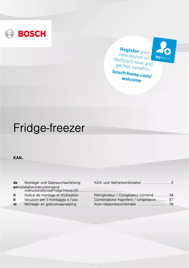 Page 1 de la notice Guide d'installation Bosch Serie 4 KAN93VIFPG
