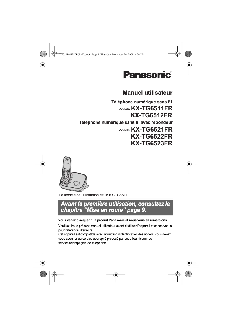 Imagen de la primera página del manual del dispositivo KX-TG6522FR